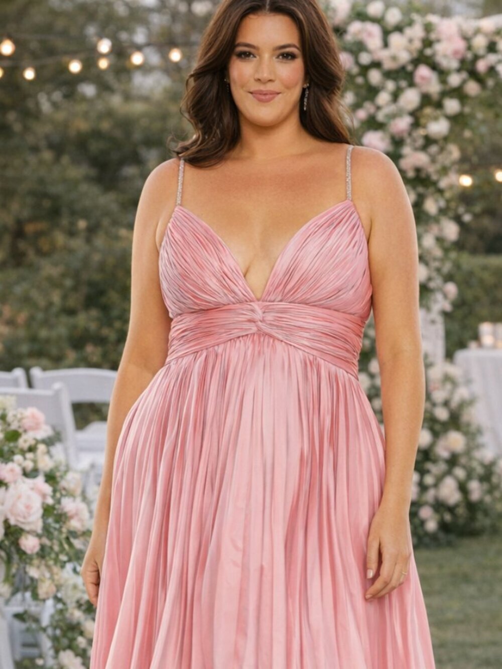 NWT Mac Duggal 77007 Pink High-Low Pleated Dress Size 16W Wedding Guest Party